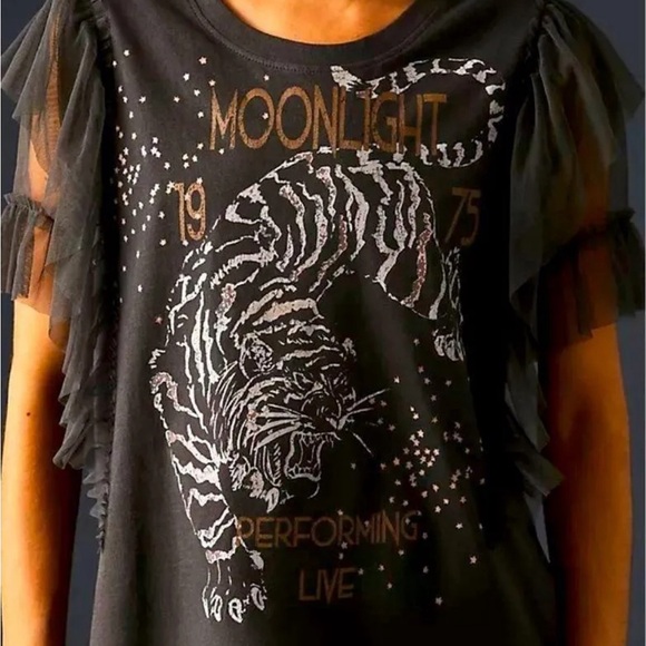 Anthropologie PILCRO  SOLDOUT Tulle Ruffled Sleeve Graphic Tee - Picture 2 of 10